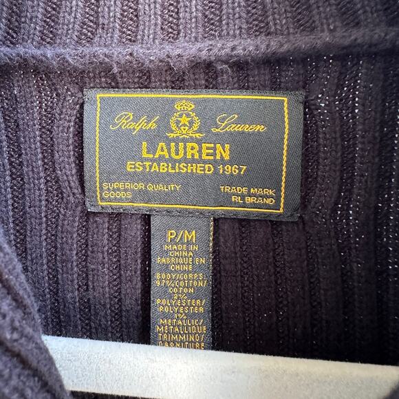 Ralph Lauren Black Label Knit Sweater Cowl Neck with Gold Metallic Clasp Stripes - Picture 9 of 10